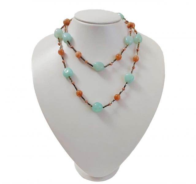 Collana in Ematite Brown, Opale azzurro e Pietra del Sole