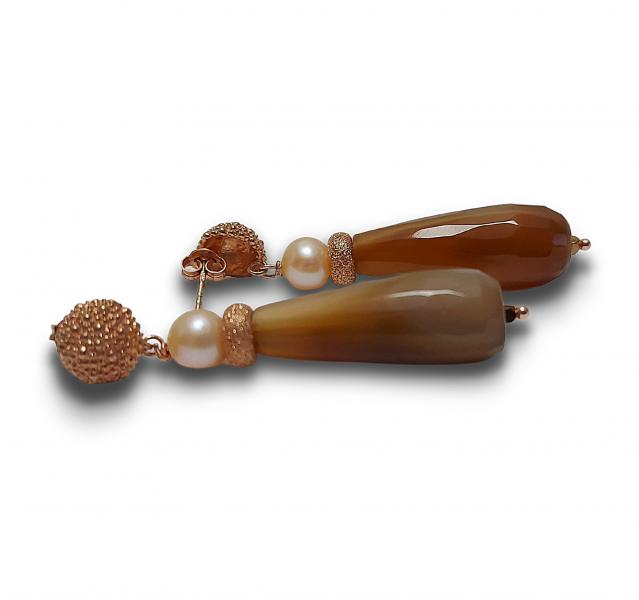 Orecchini di Perle Rosa e Agata Brown