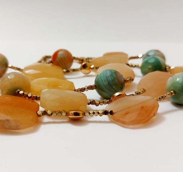 Collana in Ematite e Agata arancio e celeste