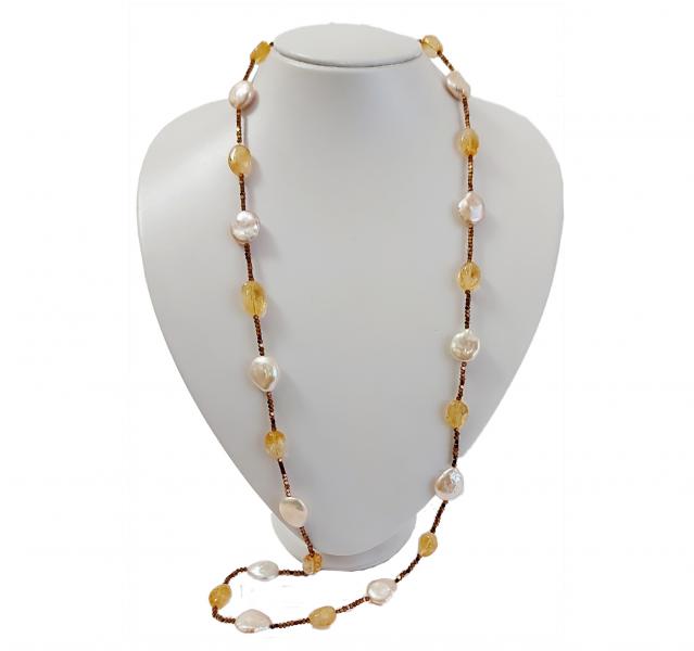 Collana_in_Ematite_Brown,_Perle_piatte_e_Topazi_gialli
