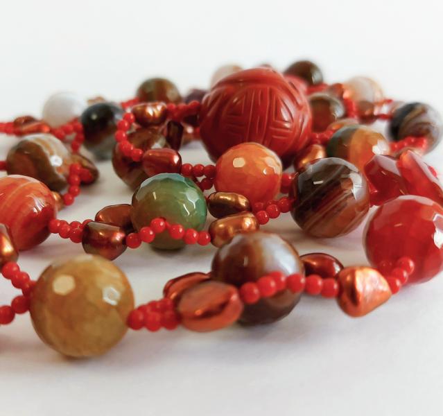 Collana di Agata, Perline chocolat, Corallo bambù e Diaspro rosso