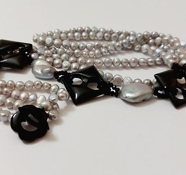 Collana di Perline grigie e Onice