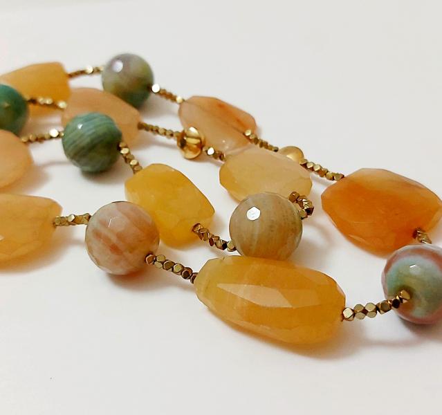 Collana in Ematite e Agata arancio e celeste